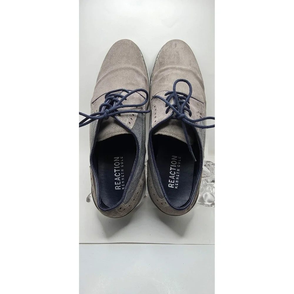 Kenneth Cole Reaction Weiser Grey Suede Navy Textile Lace Up Oxfords Mens 11.5 M